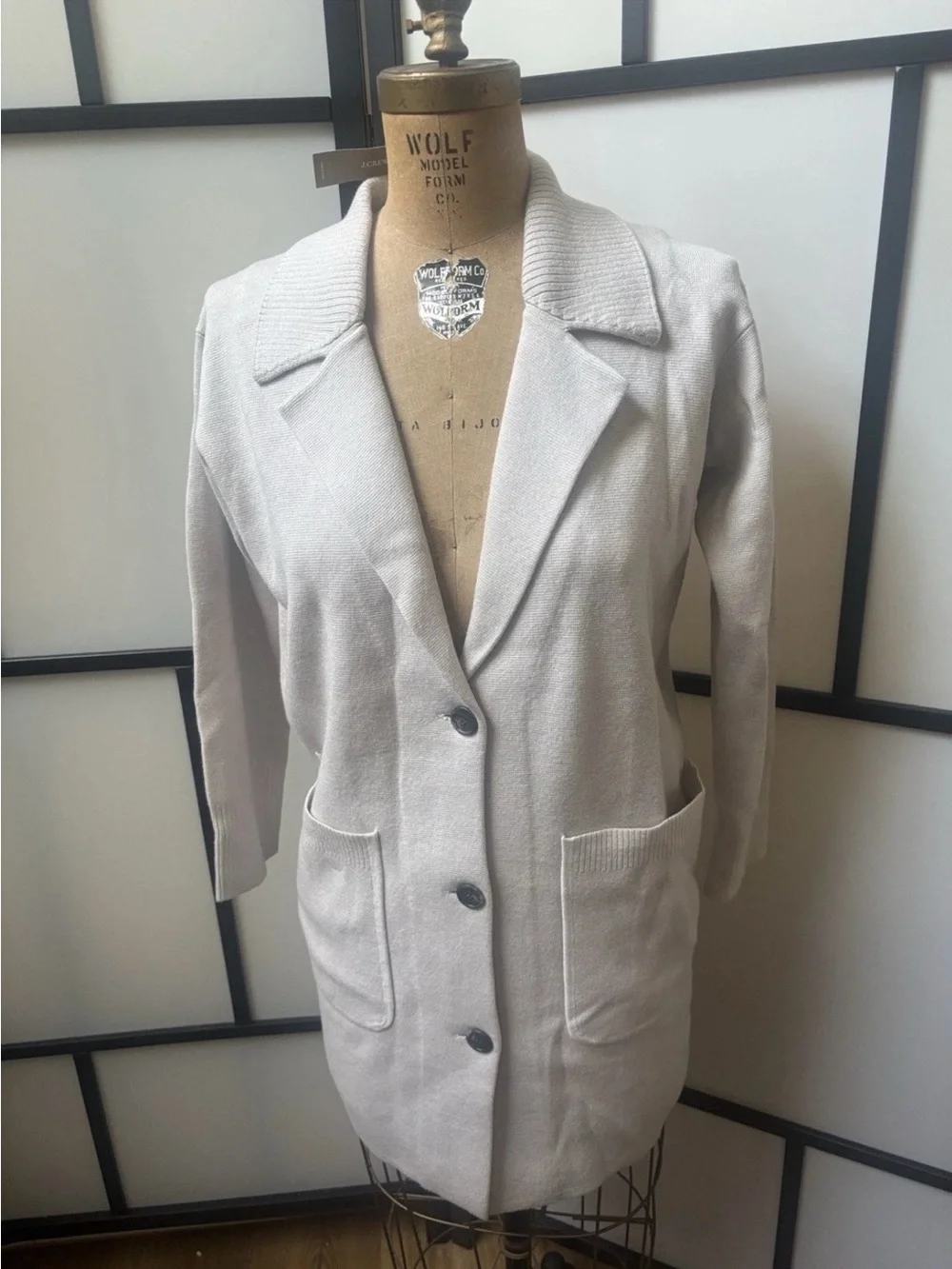 J.Crew Cotton-Wool Blend Knit Sweater Coat Cardigan Size XS Dove Gray